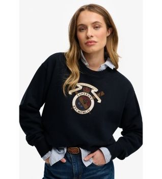Superdry para mujer. W2012579A Sudadera Crest marino (S), Casual, Algodón