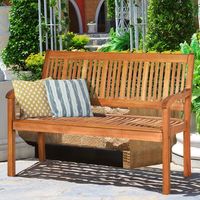 banco madera 2 personas respaldo curvo reposabrazos patio veranda piscina 126x63x91 cm