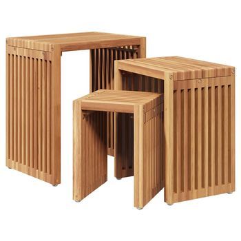 3 Piezas Mesa Auxiliar | Mesa De Apoyo De Jardín | Mesa De Exterior Marrón 33 X 44,5 X 51 Cm