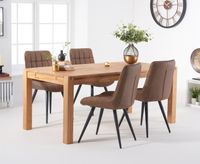 verona 180cm oak table with heidi faux leather chairs - brown 6 chairs