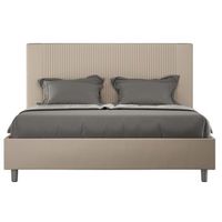 cama moderna con cabecero de rayas verticales acolchado en simil piel bazen-color ribete verde crudo-ropa de cama 140x190 cm-opcion con base y sin caja