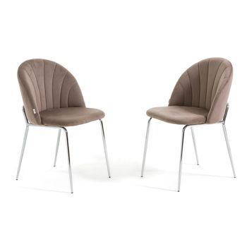 Set De 2 Sillas Tapizadas En Terciopelo Tórtola Con Patas De Metal Plateado- Sonia