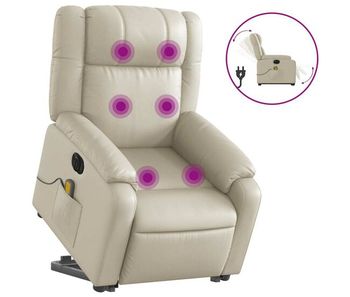Vidaxl sillón de masaje elevable eléctrico cuero sintético crema