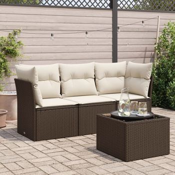 Set De Sofás De Jardín 4 Uds | Juego De Muebles De Jardín Y Cojines Ratán Sintético Marrón Cfw57457