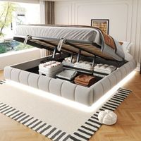 cama con canape 180 x 200 cm sin cabecero - tejido de franela - tira led monocromatica - beige sin colchon