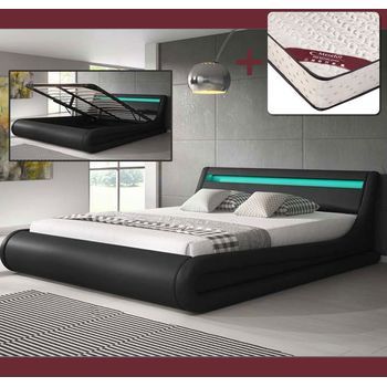 Cama Canapé De Matrimonio Parisina Color Negro (160x200cm) Con Colchón Pro Nature