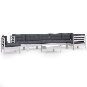 Muebles De Jardín 9 Pzas Y Cojines Blanco Madera Maciza De Pino Vidaxl