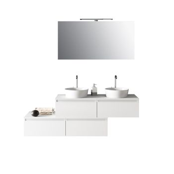 Mueble de baño de 8 piezas con doble lavabo en melamina blanca