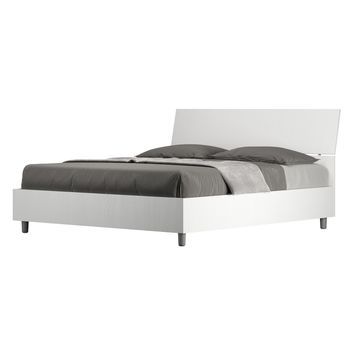 Cama Renoma De Madera Con Cabecero Inclinado.-color Blanco-ropa De Cama 140x200 Cm-versión Con Base