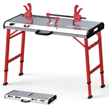 Costway Mesa de Soldadura con Altura Ajustable de Metal Portátil y Plegable Banco de Trabajo Resistente 107 x 62 x 70,5-93,3 cm Rojo