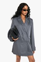 americana oversize de tela con rayas y bolsillos frontales gris
