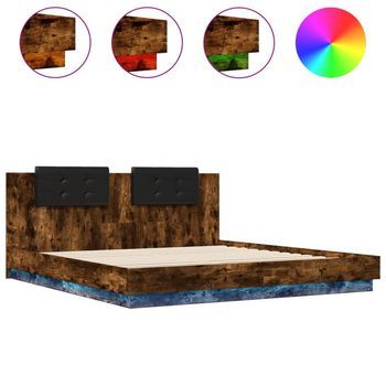 Estructura De Cama Cabecero Luces Led Roble Ahumado 200x200 Cm Vidaxl