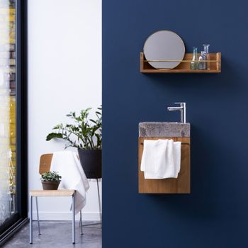Mueble de baño de teca maciza y mármol gris