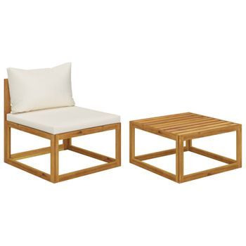 Conjunto De Sofá De Jardín 2 Uds | Mueble Jardin Mesa Y Sillas Con Cojín Madera Maciza De Acacia Cfw519688