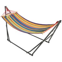 outsunny hamaca con soporte plegable 2 en 1 tendedero con barra estructura de acero para jardin 270x100x94 cm multicolor