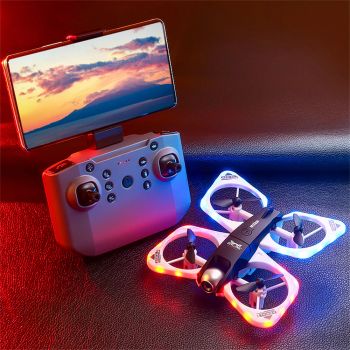 PJC S3 WiFi FPV con cámara dual,flujo óptico,suspensión,luces LED coloridas,protección circular,2.4G,4CH,control remoto