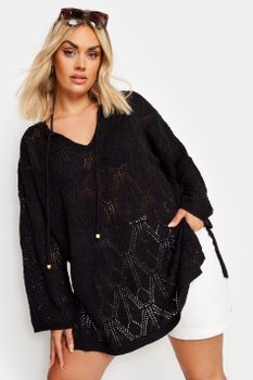 Yours Jersey Negro De Punto Calado De Rombos, Mujer Curvy Y Tallas Grandes, Yours