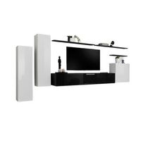 conjunto de muebles de salon switch i - blanco y negro brillante - mueble para tv y almacenamientos colgantes modernos