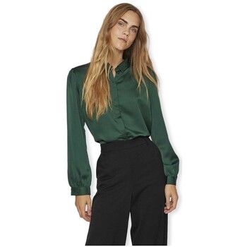 Vila Blusa Noos Ellette Satin Shirt L/S - Pineneedle para mujer
