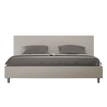 Cama Con Somier Acolchada 180x190 Cuero Sintético Gris Paloma Adele
