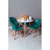 conjunto mesa tower redonda 80 cm blanca y pack 4 sillas synk basic - verde azulado