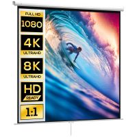 homcom pantalla de proyector manual 120 pulgadas formato 11 207x207 cm blanco
