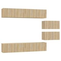set de 6 uds muebles tv  mueble de salon  armario tv madera contrachapada roble sonoma