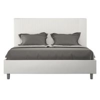 cama moderna con cabecero de rayas verticales acolchado en simil piel bazen-color blanco-ropa de cama 160x200 cm