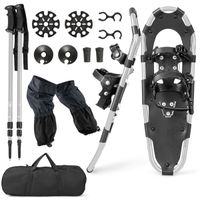 costway juego de raquetas de nieve 4 en 1 versatiles con bolsa transporte bastones de trekking sistema de fijacion para adultos 53 x 21 cm plata