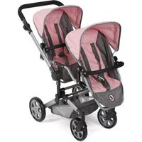 cochecito de munecas gemelar linus duo gris-rosa