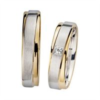 alianzas oro amarillo y blanco con diamante ancho 5 mm
