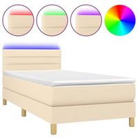 cama individual  cama box spring  cama para adultos con colchon y led tela crema 100x200 cm