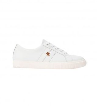 Lauren Ralph Lauren para mujer. 802830937006 Zapatillas de piel revestida Janson II blanco (36.5), Plano, Cordones, Casual
