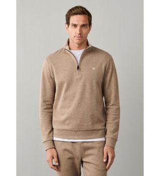 Hackett London para hombre. HM5800151 Sudadera Media cremallera beige (XL), Casual, Algodón, Manga larga
