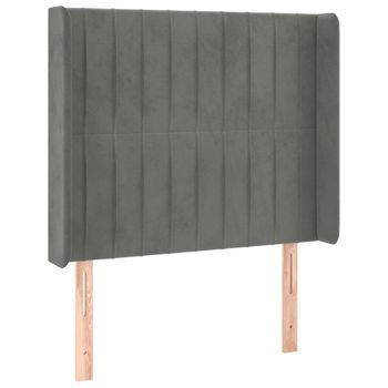 Cabecero Cama Mueble De Dormitorio Con Led De Terciopelo Claro 103 X 16 X 118/128 Cm Gris M02_0001402