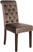 silla con patas de madera y asiento en terciopelo marron