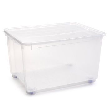 Caja De Plástico Transparente De 56 X 80 X 51,5 Cm, Con Capacidad De 160 Litros, Contenedor De Plástico Para Almacenamiento Con Tapa Válida Para Interior Y Exterior. - Tradineur