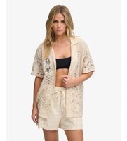 superdry para mujer w4010533a camisa de encaje resort beige l casual algodon manga corta