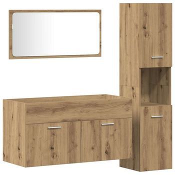 Juego De Muebles Baño 3 Piezas Madera Ingeniería Roble Artisan