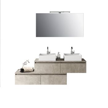 Mueble de baño de 8 piezas doble lavabo en melamina color beige piedra