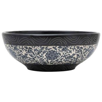 Lavabo De Baño Moderno | Lavabo Sobre Encimera Redondo Cerámica Negro Y Azul Φ41x14 Cm