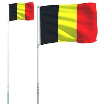 Mástil Y Bandera De Bélgica Aluminio 5,5 M Vidaxl