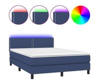 cama box spring colchon y luces led tela azul 140x200 cm liso con clavos