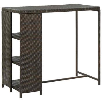 Mesa Bar Estante Almacenaje 120x60x110cm Ratán Sintético Marrón Vidaxl