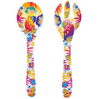 Servidores de ensalada de melamina con diseño tropical 33 cm