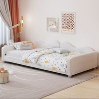 cama sofa acolchada multifuncional para ninos con respaldo y reposabrazos tela de teddy blanca 90x200 cm