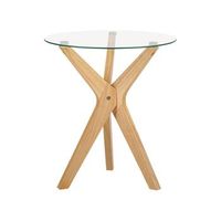mesa auxiliar de vidrio templado transparente madera clara 45 cm patas valley