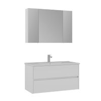 conjunto de mueble side de bano lavabo y espejo con estanteria blanco