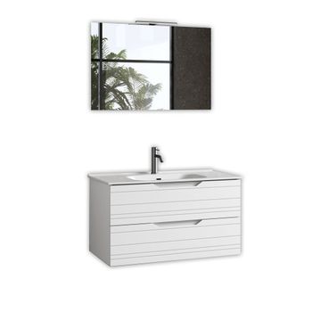 Mueble de baño con espejo de 4 piezas en mdf blanco mate