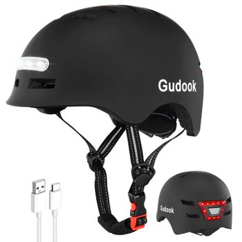 Casco de bicicleta GUDOOK para adultos con luz - Cascos de bicicleta para hombre y mujer - Luces LED delanteras y traseras para scooter, ciclismo y patinaje